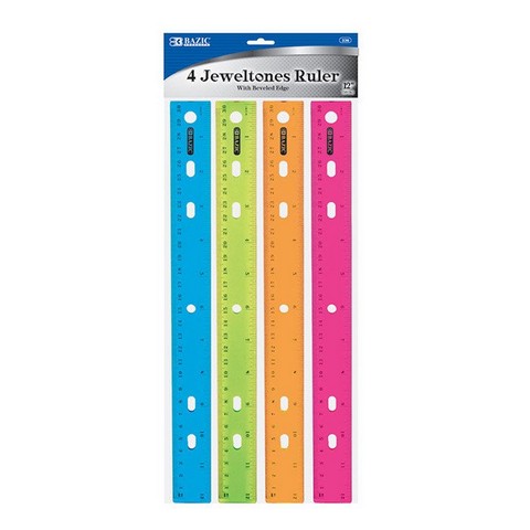 Bazic 336 BAZIC 12" (30cm) Jeweltones Color Ruler (4/Pack) Pac
