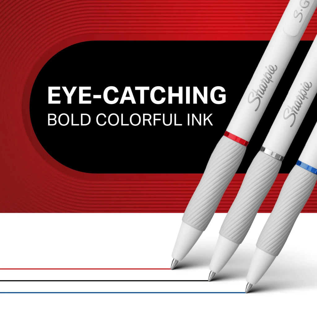 S-Gel, Gel Pens, Medium Point (0.7Mm), Black, Red and Blue Gel Ink Pens, 4 Count