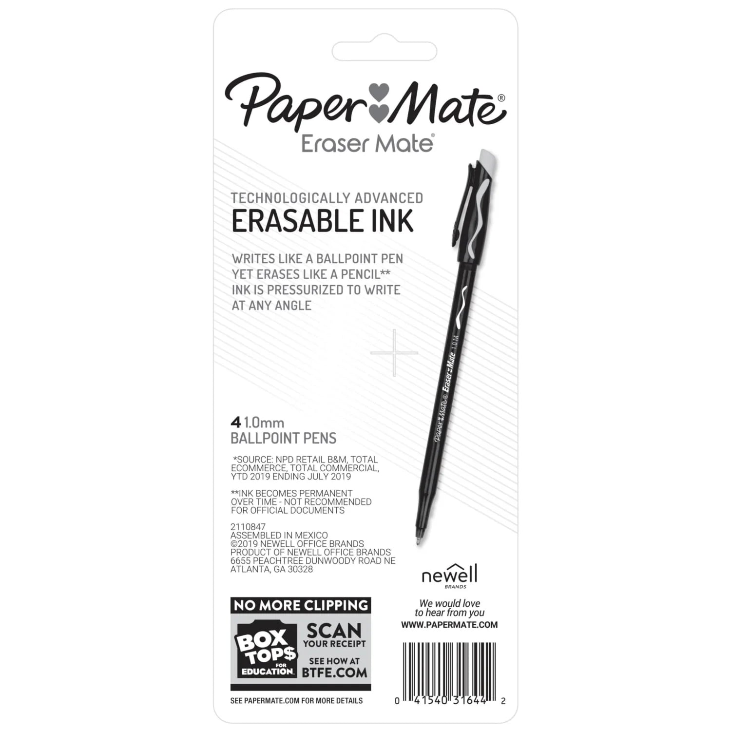 Erasermate Erasable Pens, Ballpoint Pens, Medium Point (1.0Mm), Black, 4 Count