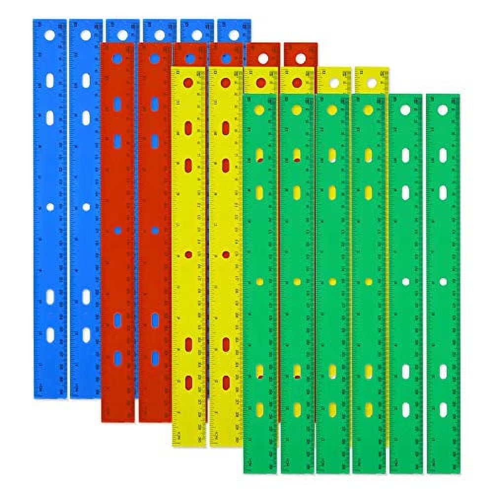 24 Pack of Bulk Wholesale Plastic 12"L Metric Rulers in Red, Yellow, Blue and Green - 24 Count of Plastic 12"L Metric Rulers