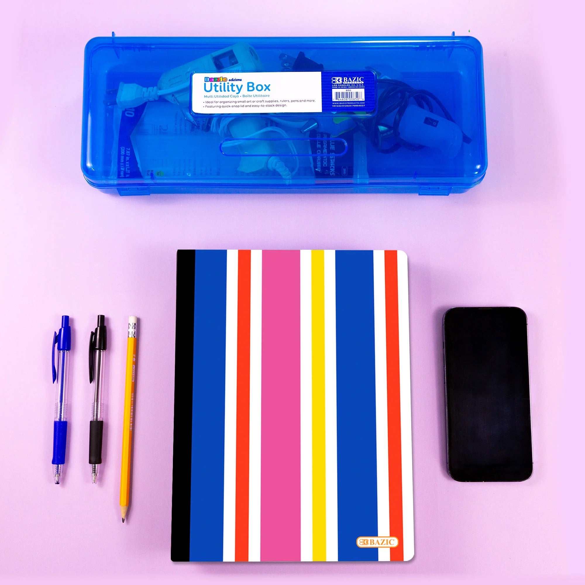 BAZIC Stripes Composition Book College Ruled 100 Sheet, Assorted Color, 6-Pack