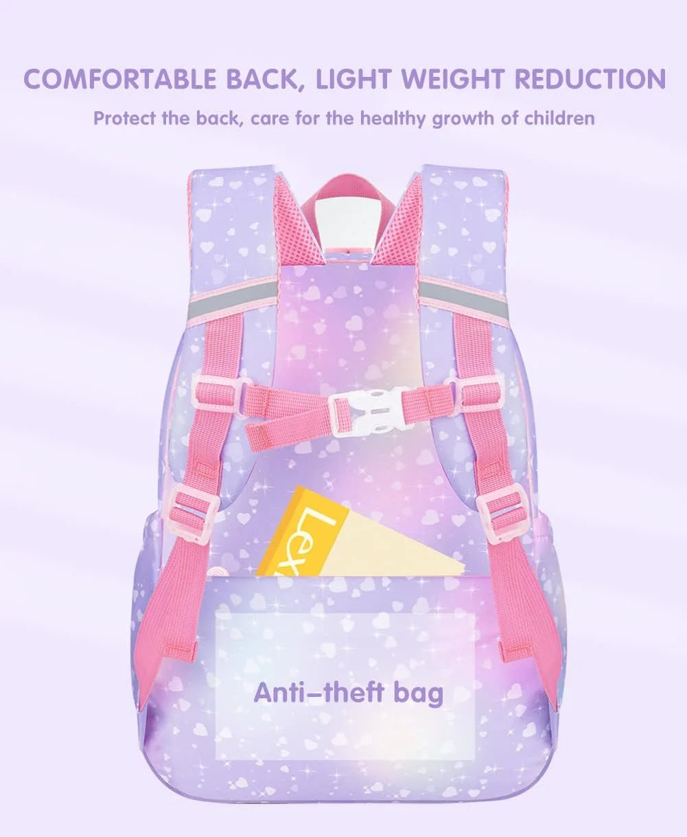 School Bag Backpacks for Girls,Shoulder Children School Bookbags for Kids,Primary School Season Gift,Purple