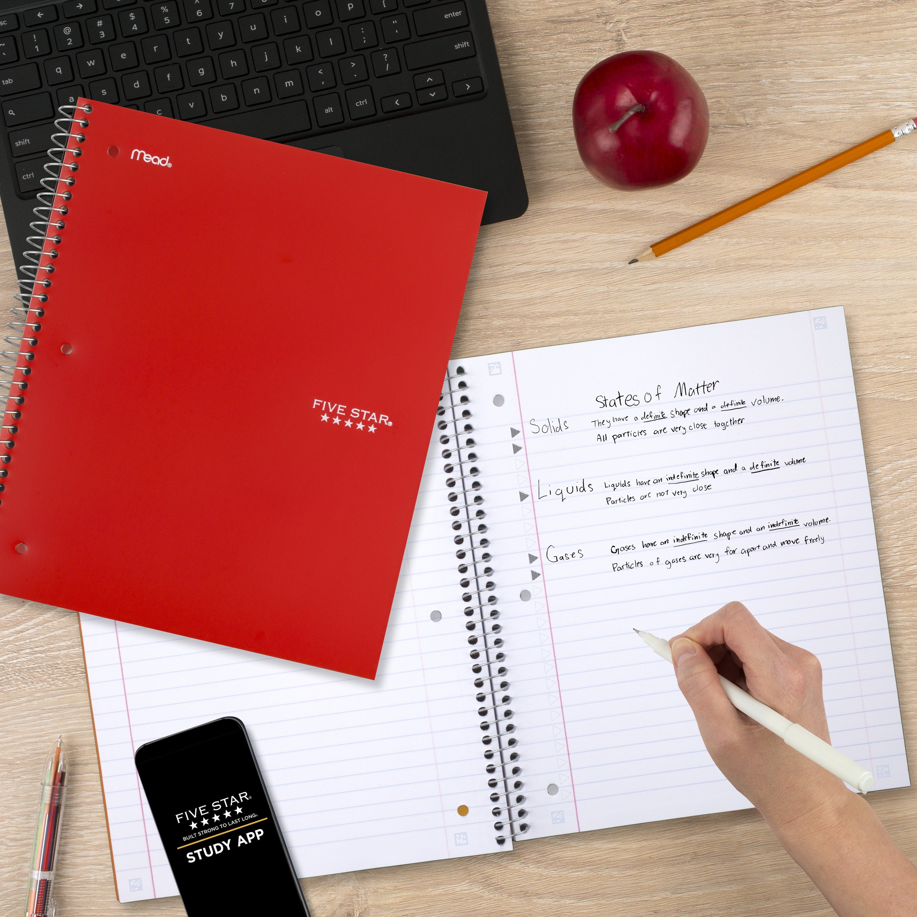 (2 Pack)  1 Subject Wide Ruled Notebook plus Study App, 8" X 10.5", Fire Red, Poly, Spiral, 100 Sheets