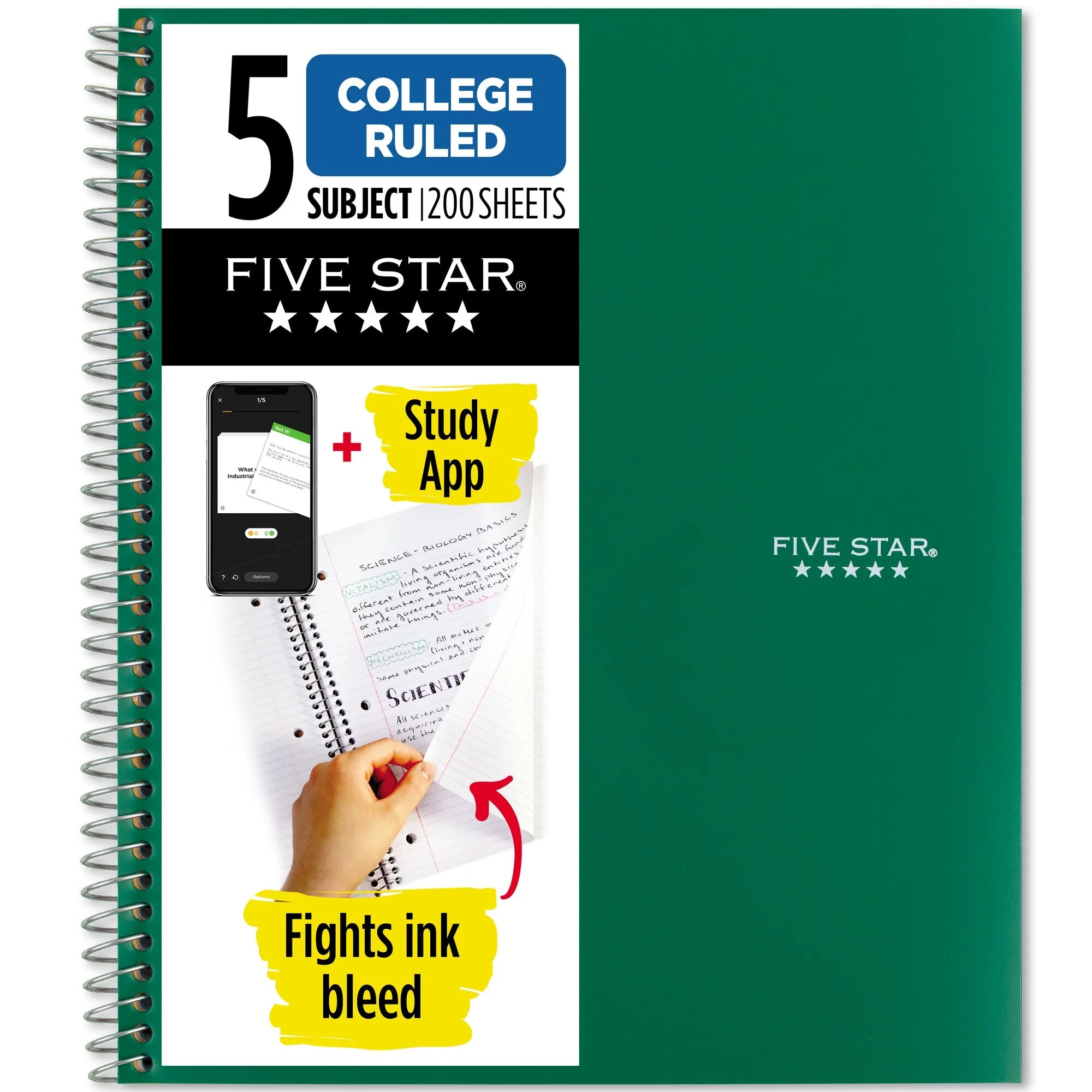 Spiral Notebook + Study App, 5 Subject, College Ruled, 8.5" X 11"