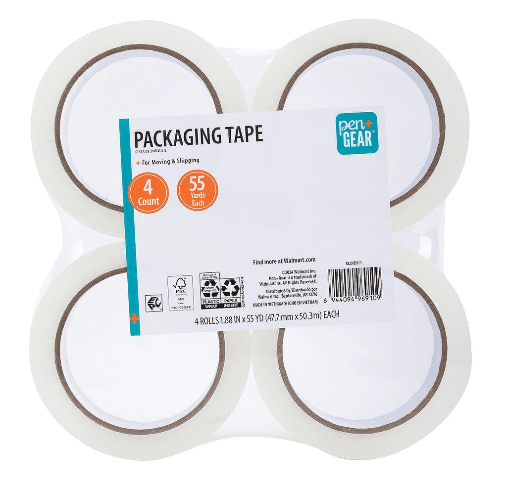 Packing Tape, Clear, 1.88 in X 55 Yds, 4 Rolls