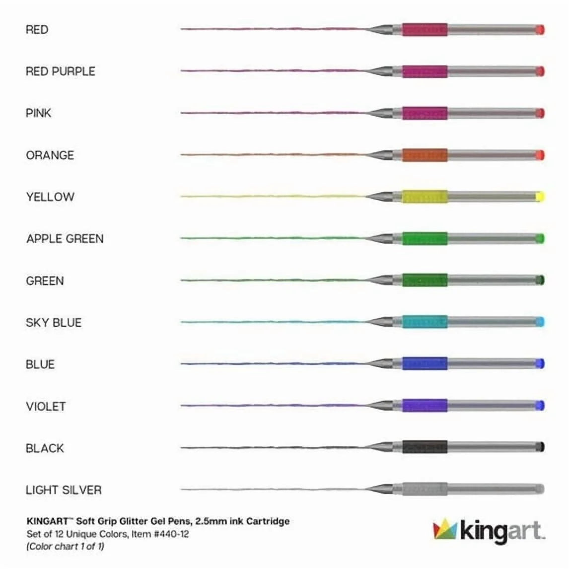 Glitter Gel Pens, Soft Grip, 2.5 Mm, 12 Count