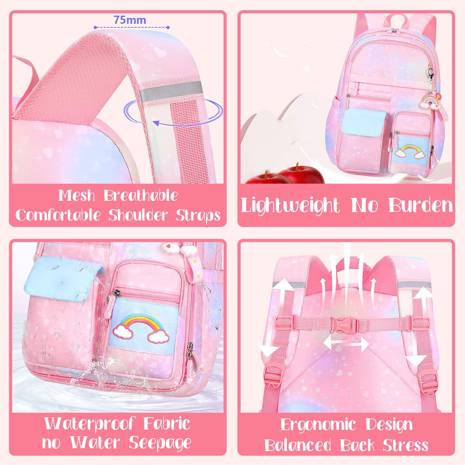 School Bag Backpacks for Girls,Shoulder Children School Bookbags for Kids,Primary School Season Gift,Pink