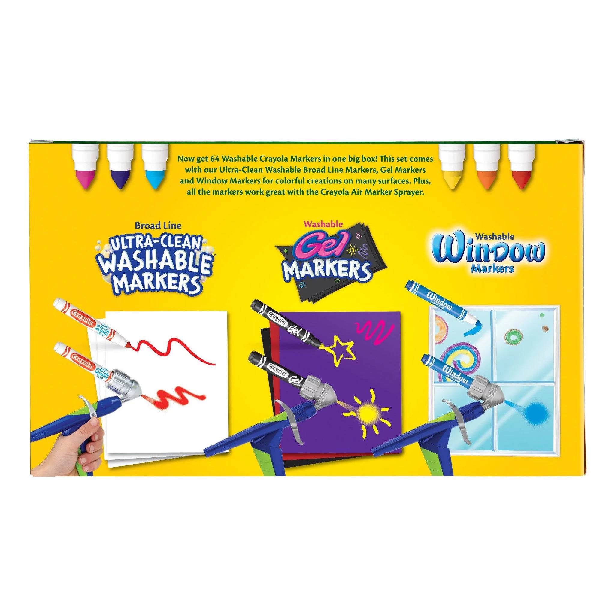 Washable Broad Line Markers with Gel FX Markers, 64 Count