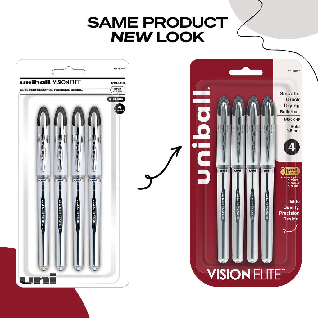 Vision Elite Rollerball Pens, Bold Point (0.8Mm), Black, 4Ct
