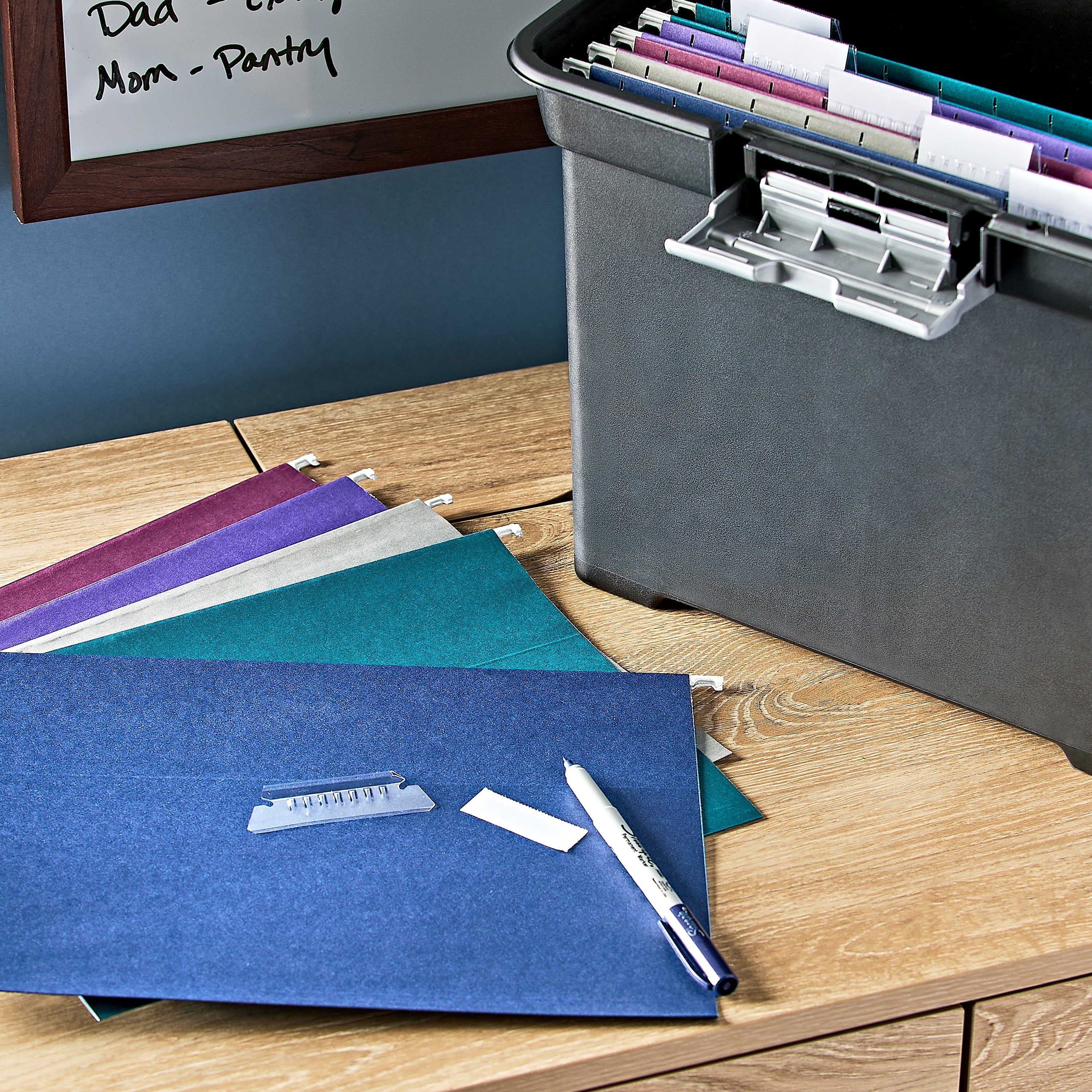 Assorted Jewel Tone Hanging File Folders, Letter Size, 1/5 Cut Tabs and Inserts, Box of 25