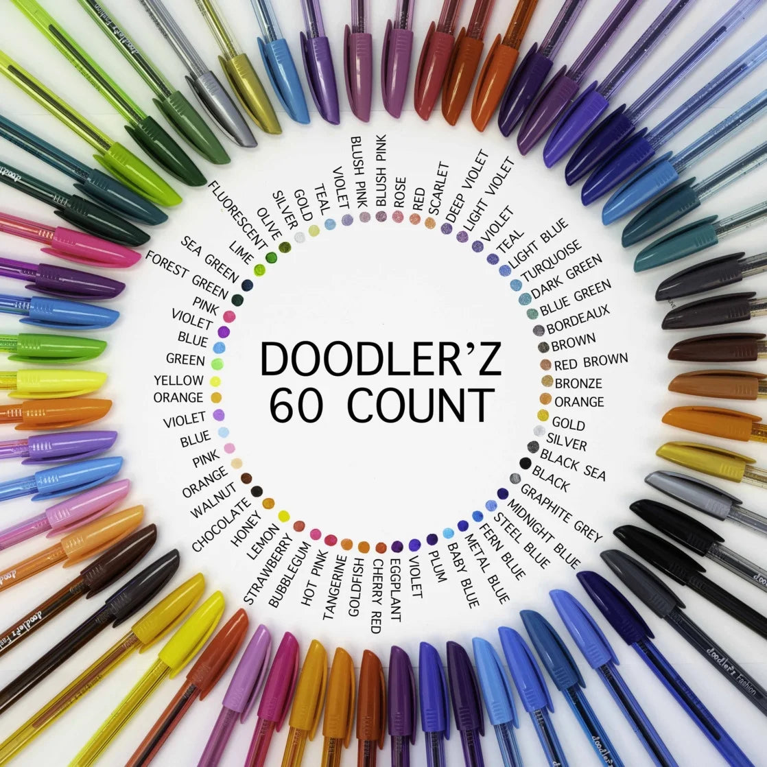 Doodlerz Gel Stick Pens, Bold Point 1.0Mm, Assorted Colors, 60-Count