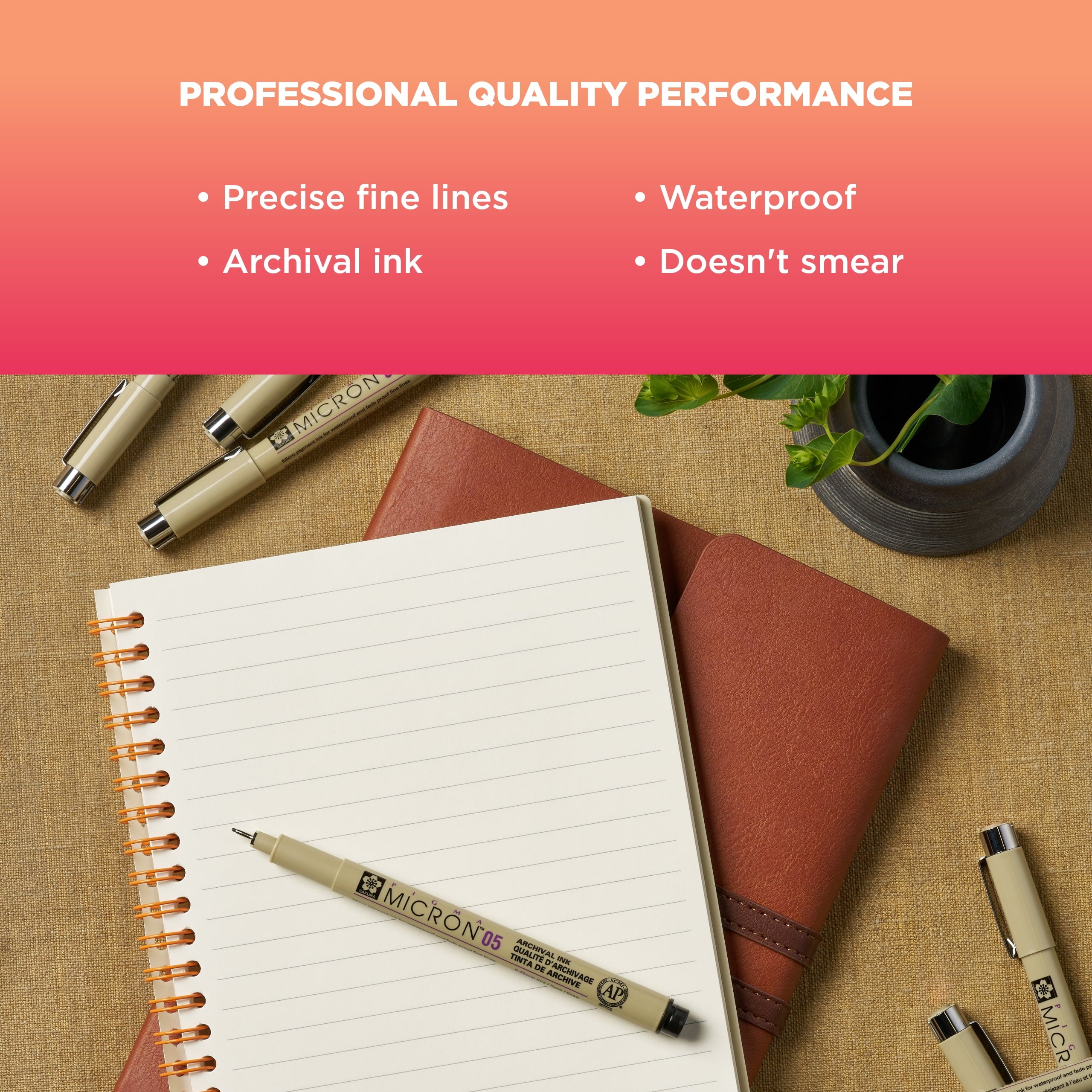 Micron Pens Pack, Fine, 0.2 Mm, Black Ink, 6 Count