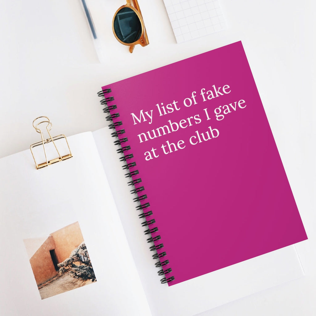 My list of fake numbers I gave at the club Spiral Funny Notebook