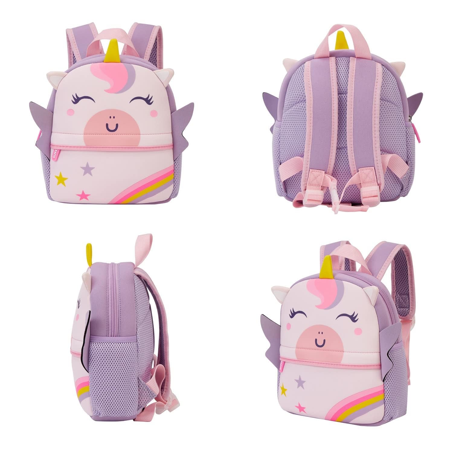 Preschool Toddler Backpack with Leash, 3D Cute Cartoon Neoprene Animal Schoolbag for Kids Boys Girls(Baby Unicorn)