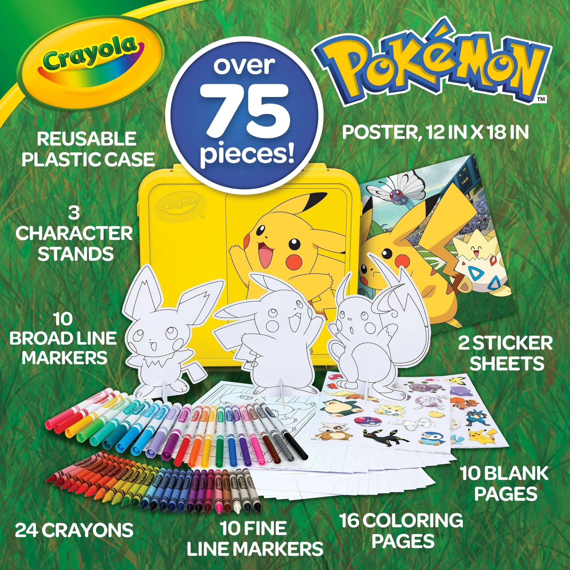( 3 Pack )  Create & Color Pokemon Coloring Art Case Pikachu, 50 Pcs Art Set, Pokemon Toys, Pokemon Gift for Kids