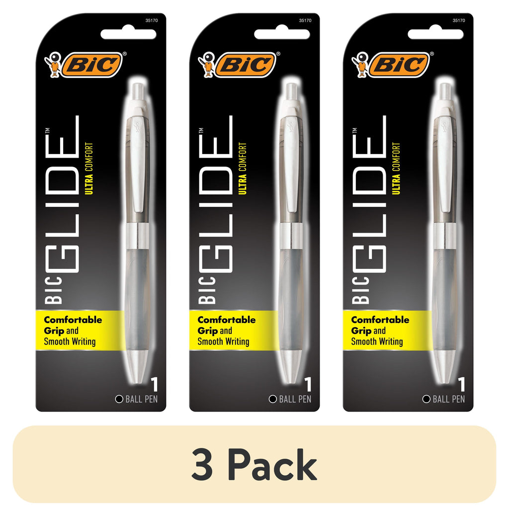 (3 Pack)  Glide Comfort Medium Point Black Retractable Ball Pen, 1.0Mm, 1 Count