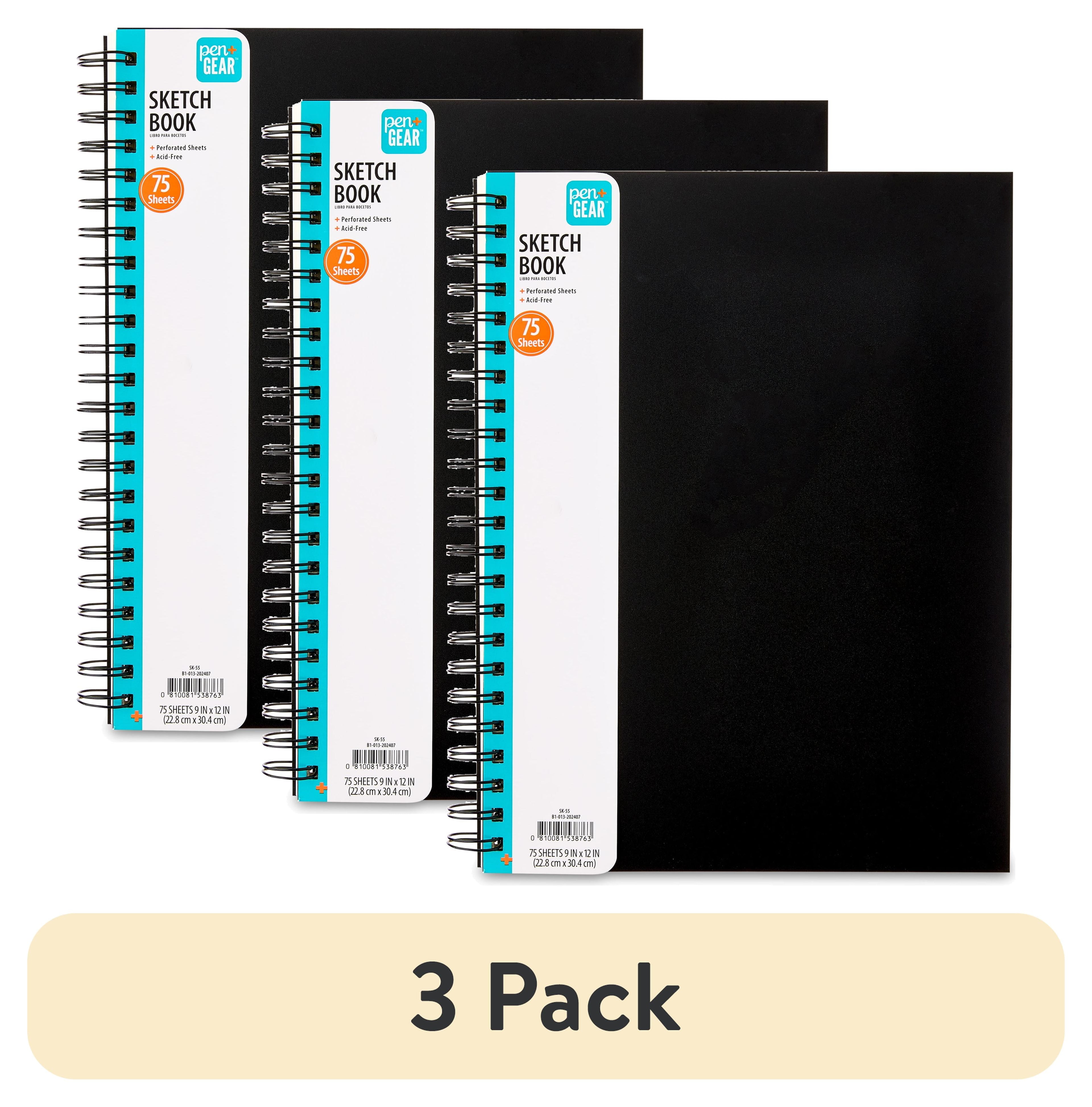 (3 Pack)  12" X 9" Spiral Sketch Book, 75 Sheets of White, Acid Free, Perforated Premium Drawing Paper