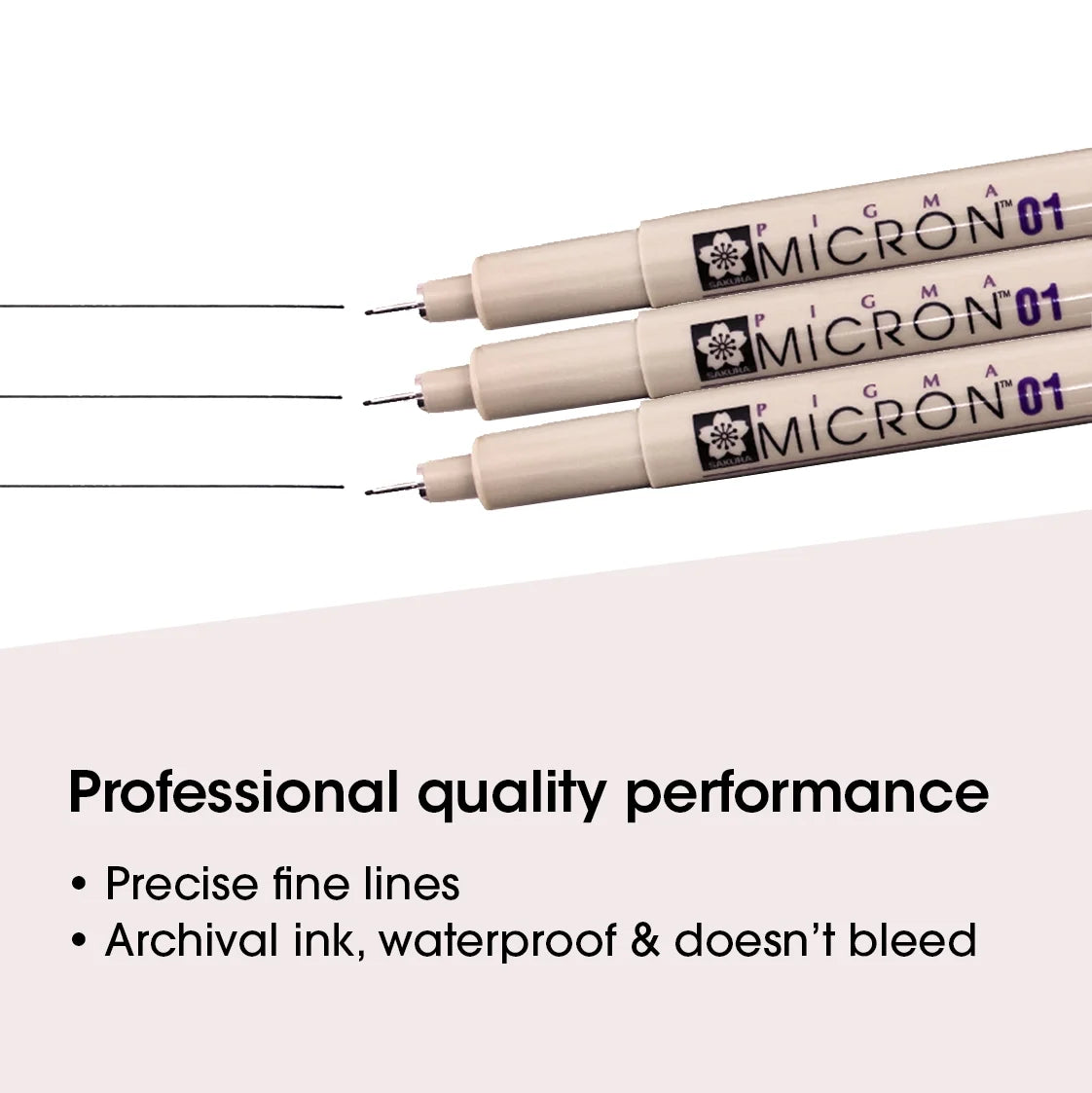 Sakura  Micron Fineliner Pens, Archival Black, 01 Tip Size, 3 Pk
