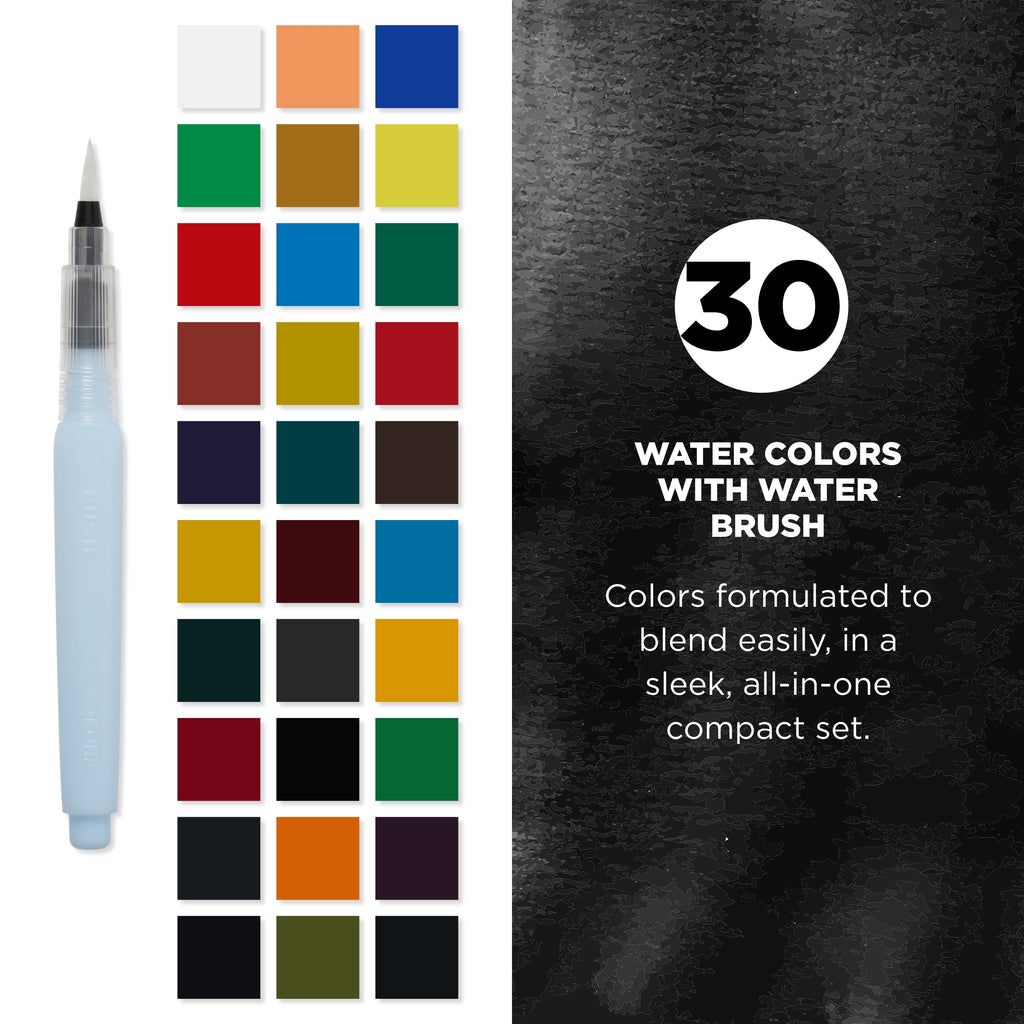 Koi Watercolor Field Sketch Box Set with Water Brush, 30 Colors