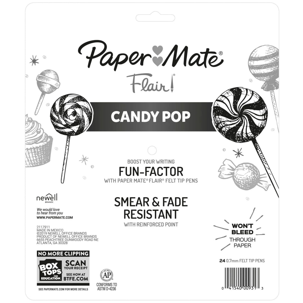 Flair Felt Tip Pens, Medium Point, Limited Edition Candy Pop Pack, Box of 24