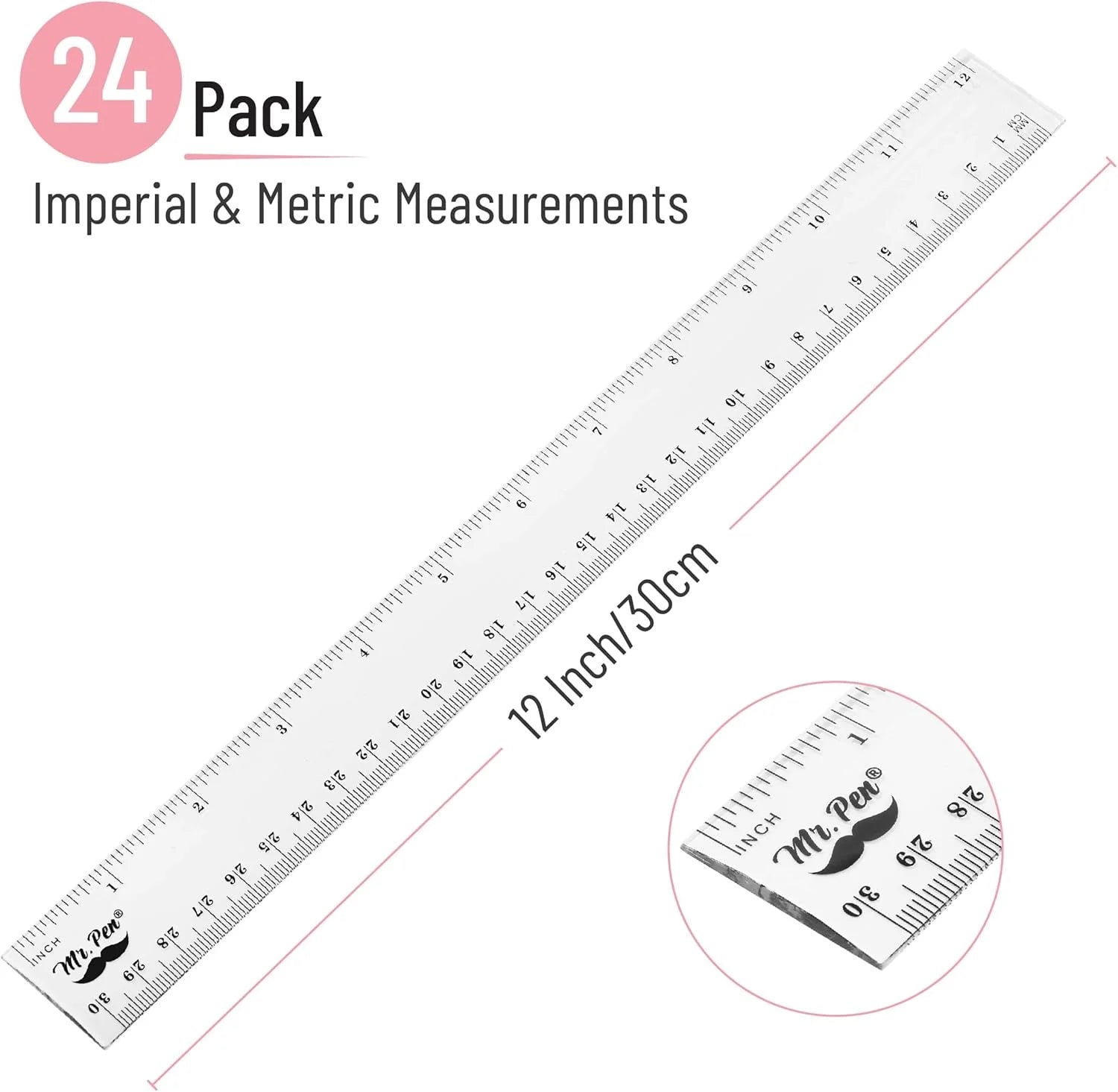 - Clear Ruler, 12-Inch, 24 Pcs, Metric & Imperial, Clear Plastic Ruler 12 Inch, 12 Inch Ruler, Clear Ruler 12 Inch