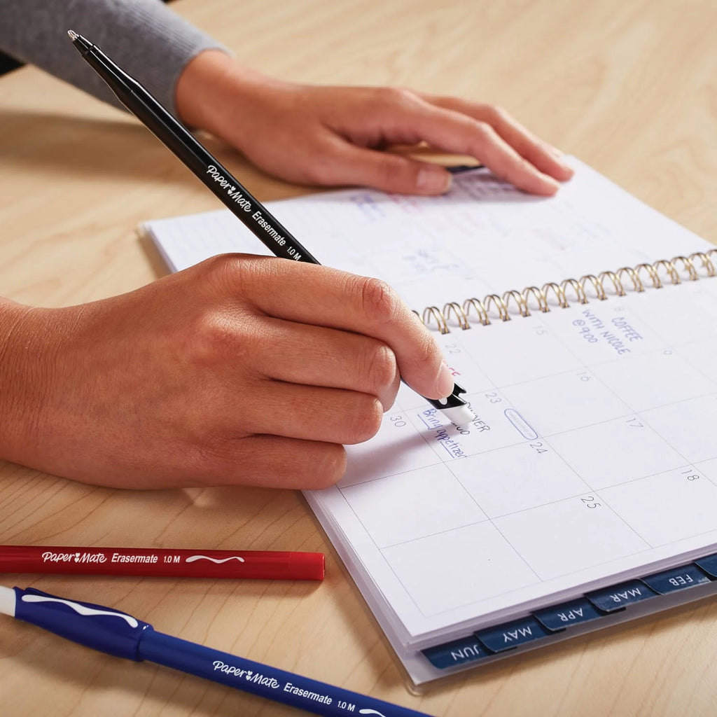 Erasermate Erasable Pens, Ballpoint Pens, Medium Point (1.0Mm), Black, 4 Count