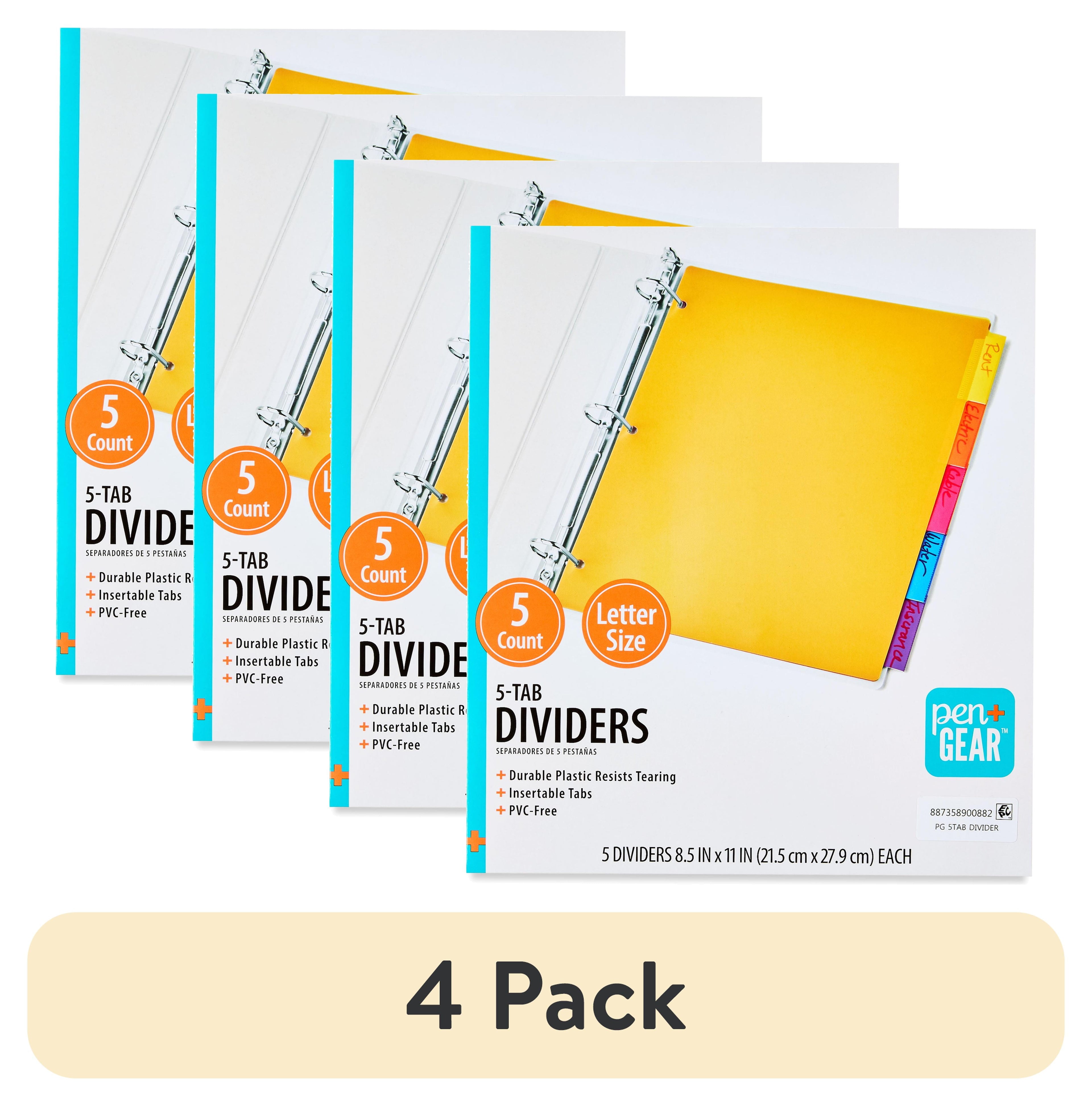 (4 Pack)  5-Tab Durable Dividers without Pockets, 8.5" X 11"