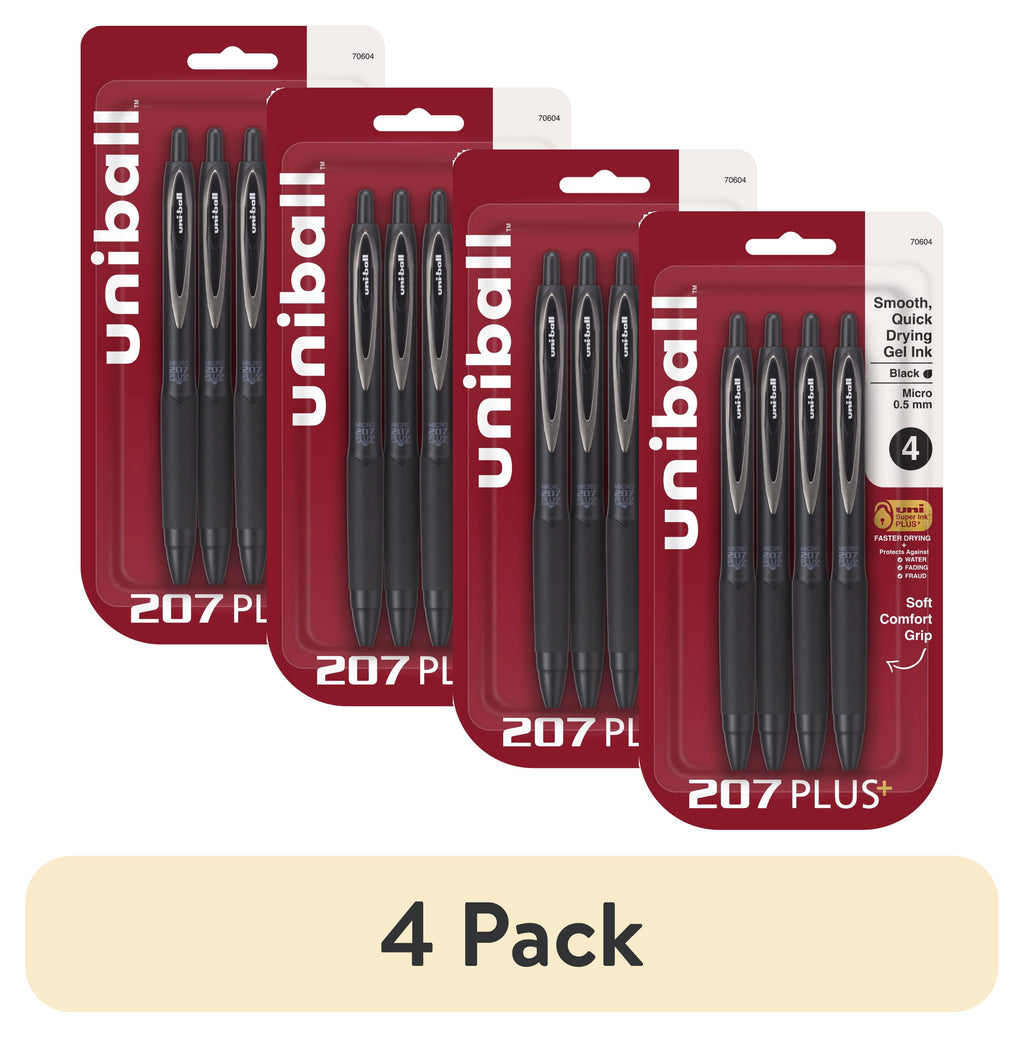 (4 Pack)  207 Plus+ Retractable Gel Pens, Micro Point (0.5Mm), Black Barrel, Black Ink, 4 Count