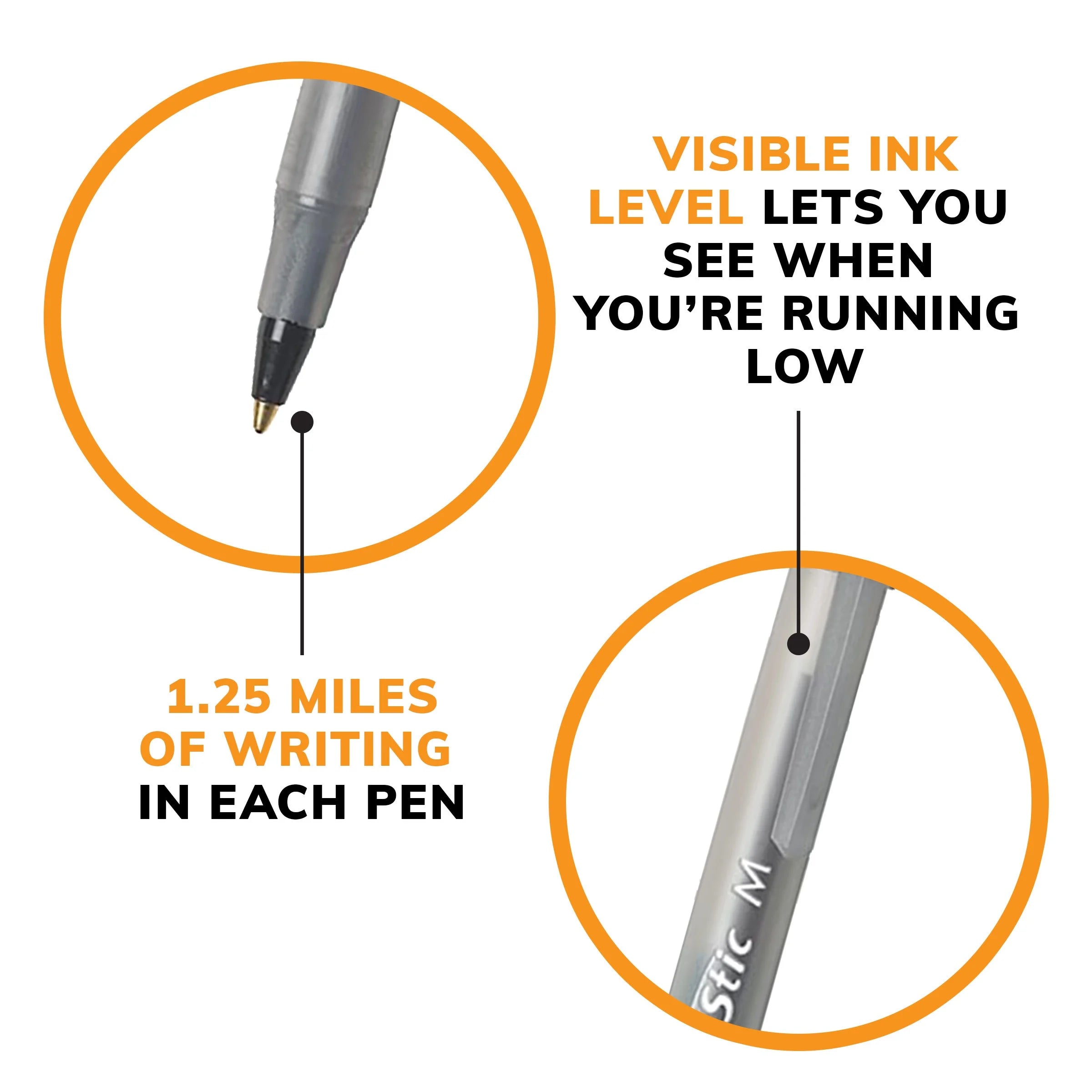 round Stic Xtra Life Ballpoint Pen, Medium Point 1.0 Mm, Black Ink - 60 Pack