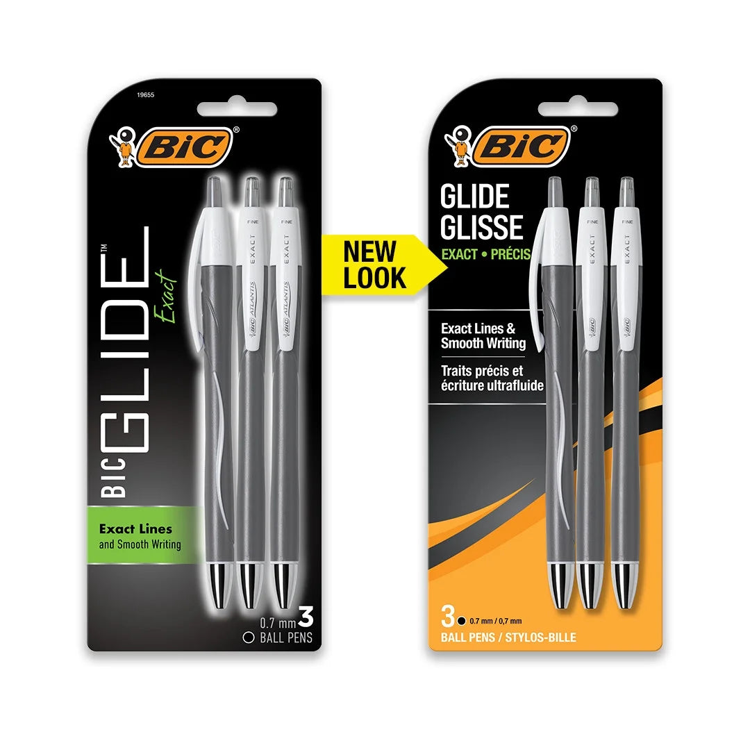 Glide Exact Retractable Ballpoint Pens, Fine Point, 0.7 Mm, Black Ink, 3 Count