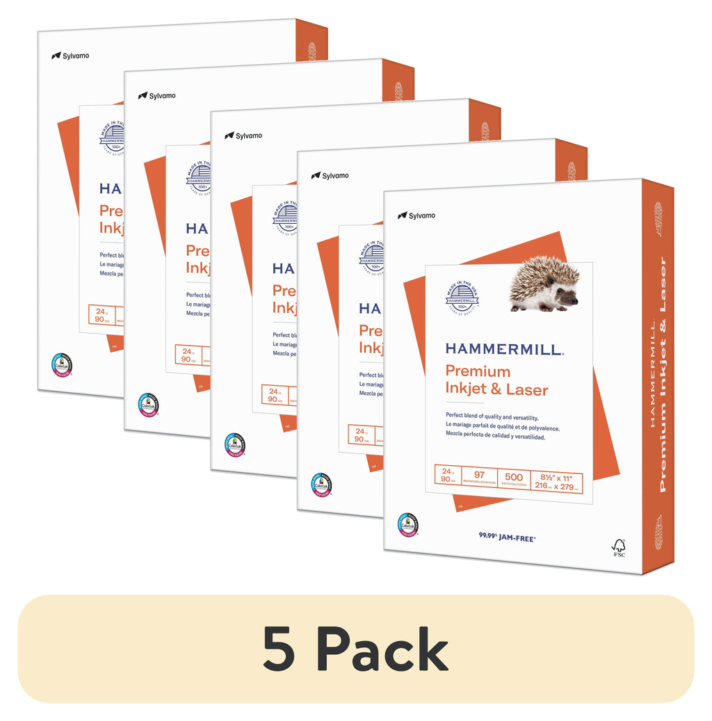 (5 Pack)  Premium Printer Paper, 24Lb, 8.5X11, White, 1 Ream (500 Sheets), New