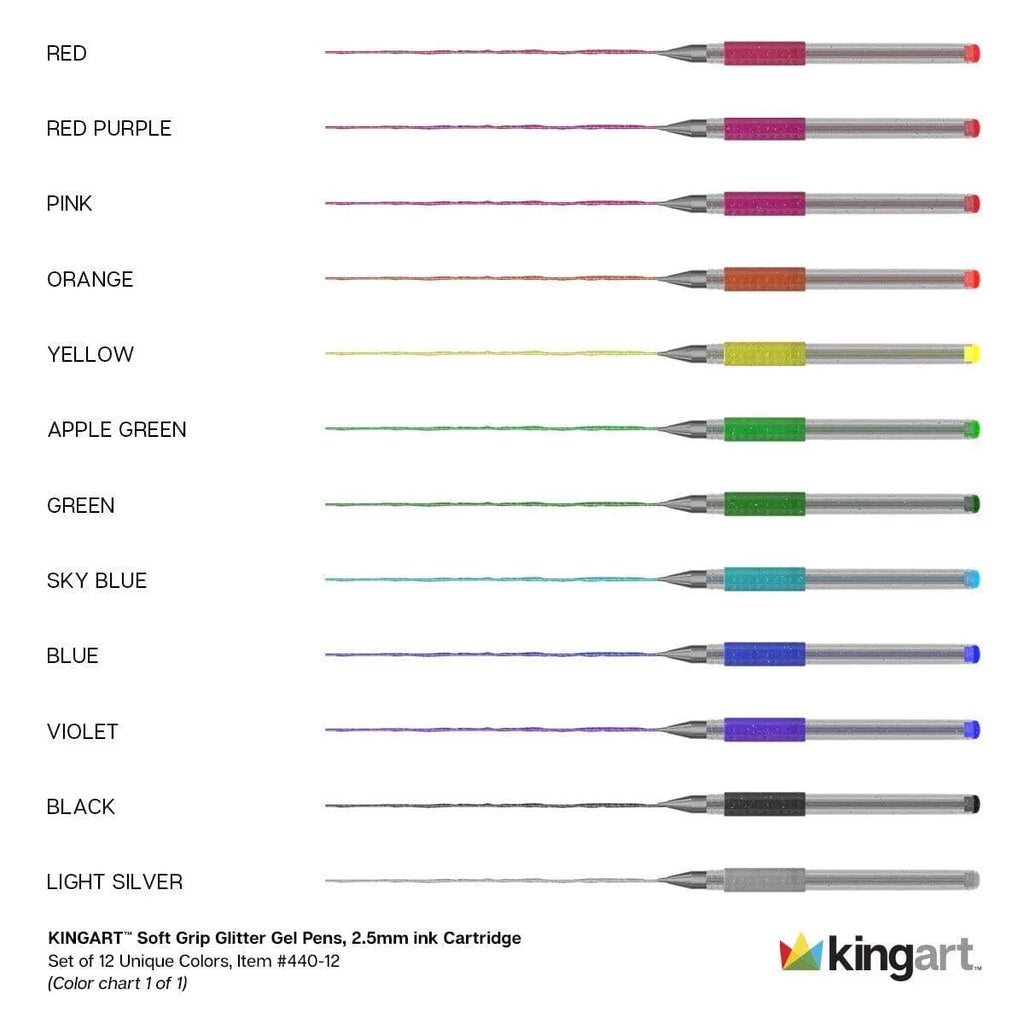 Glitter Gel Pens, Soft Grip, 2.5 Mm, 12 Count