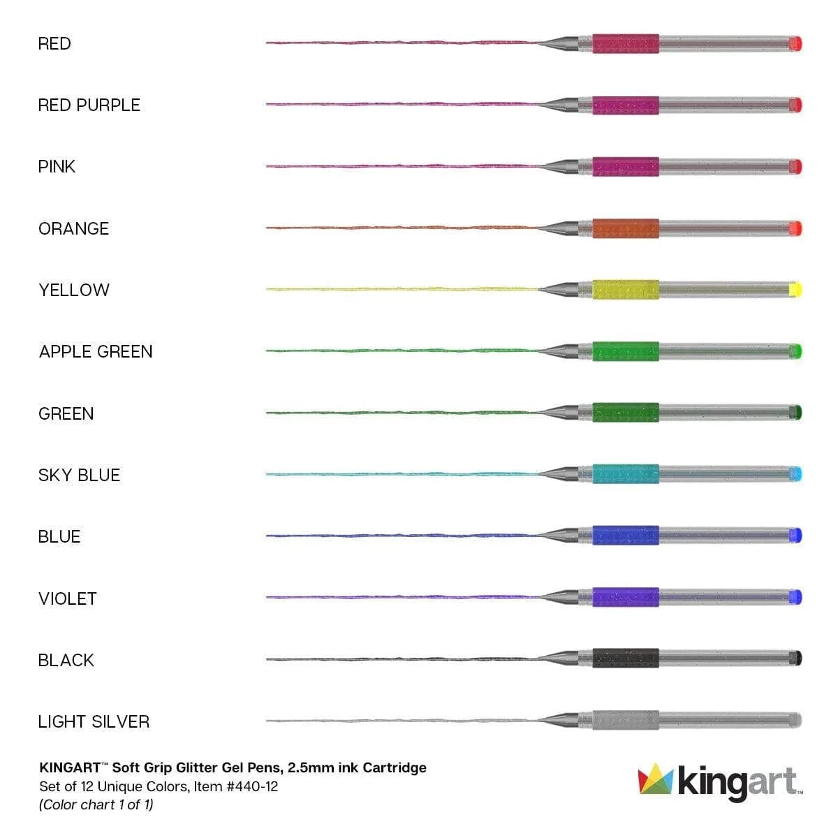 Glitter Gel Pens, Soft Grip, 2.5 Mm, 12 Count