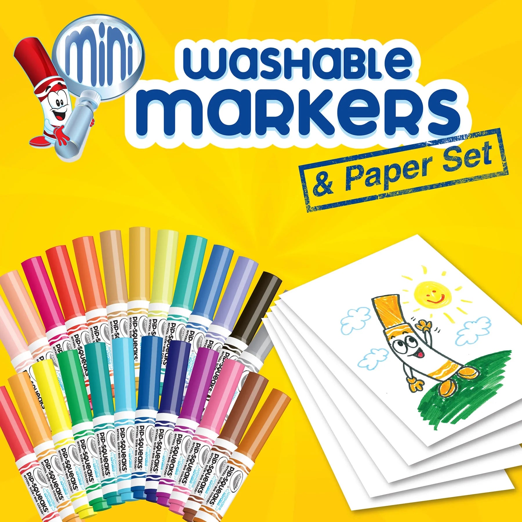 Pip Squeaks Washable Markers Set, Arts and Crafts Set, Gift for Kids, Ages 4, 5, 6, 7