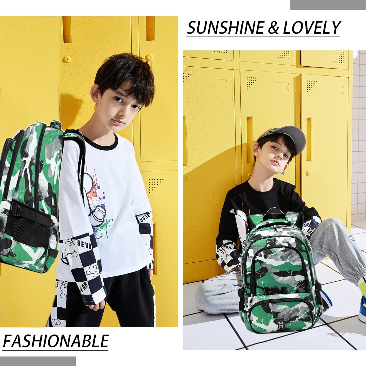 Kids Backpack for Boys and Girls Elementary Book Bags Primary Middle School Bookbags for Teens Back to School Gifts for Son 17" Mochila Escolares Para Niños De 8 9 10 Camo Green