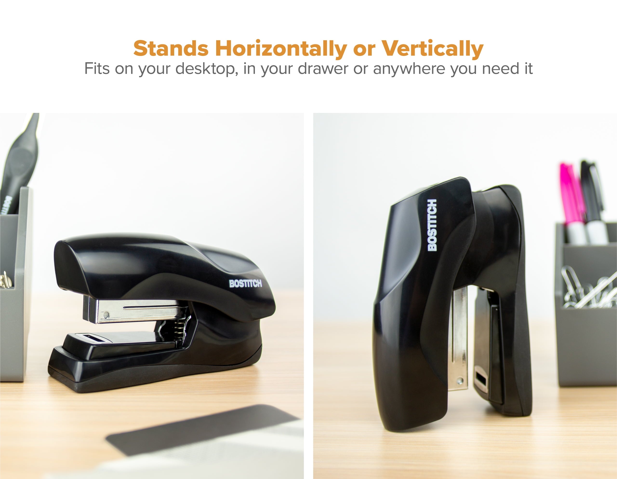 Flat Clinch Manual Stapler, Stands Vertically or Horizontally and Staples up to 40 Sheets