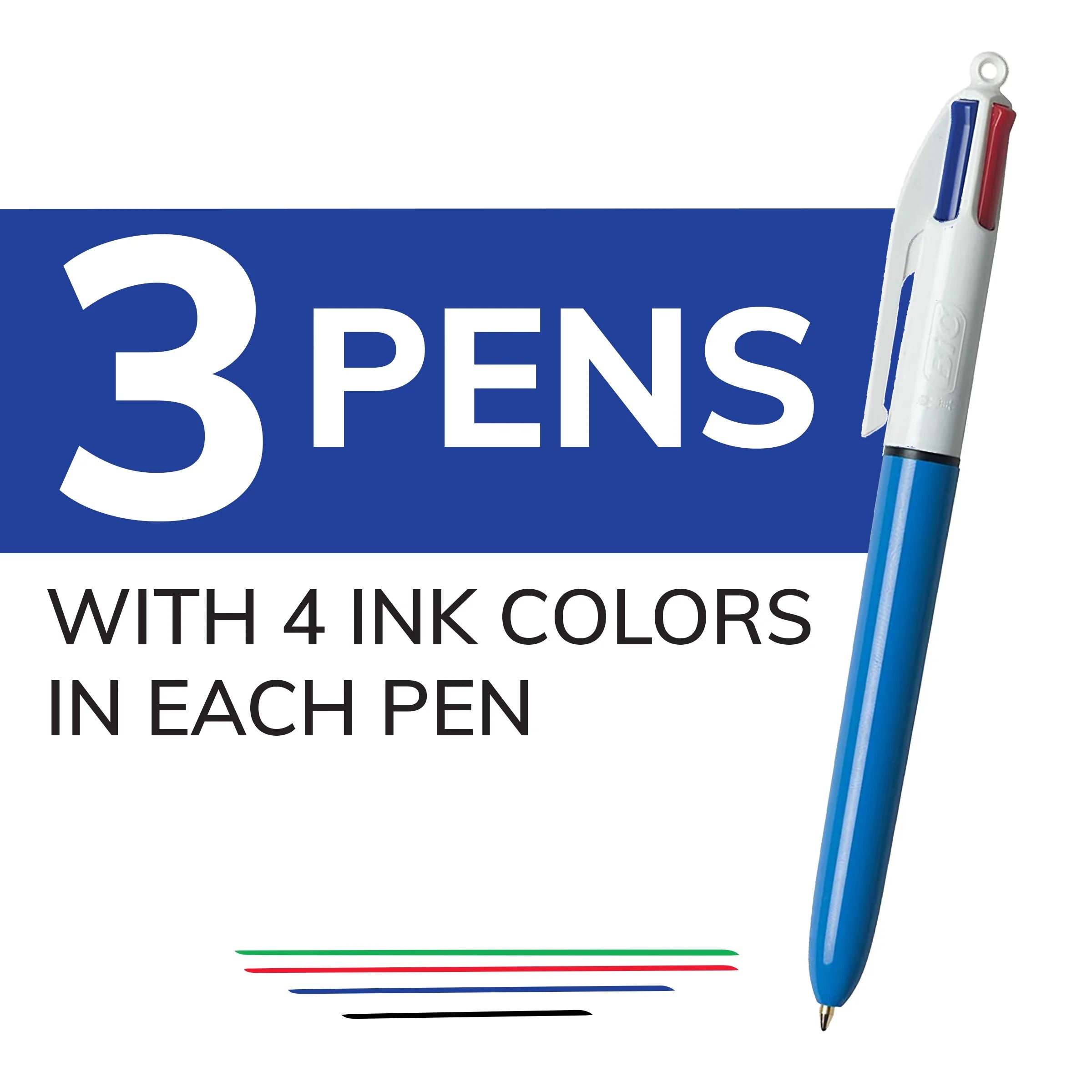 4 Color Medium Point Ball Pen, Assorted Ink, 1.0 Mm, 3 Pack