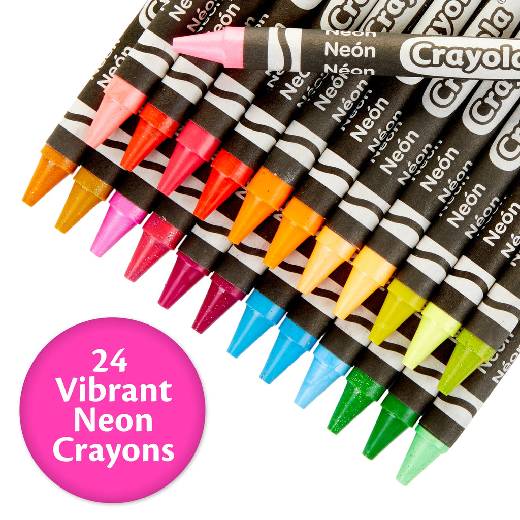 Neon Crayons, 24 Ct, School Supplies, Classroom Must Haves, Cute Crayons, Arts & Crafts, Coloring Gift for Kids, Ages 3+