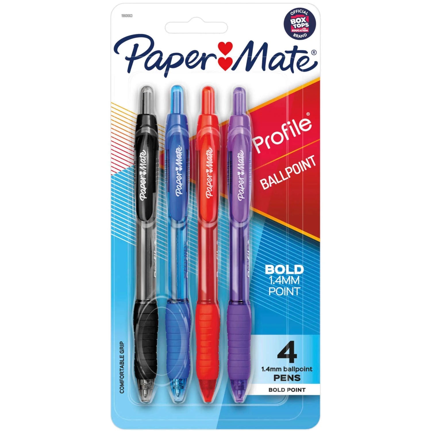 Profile Retractable Ballpoint Pens, Bold Point (1.4Mm), Assorted Colors, 4 Count