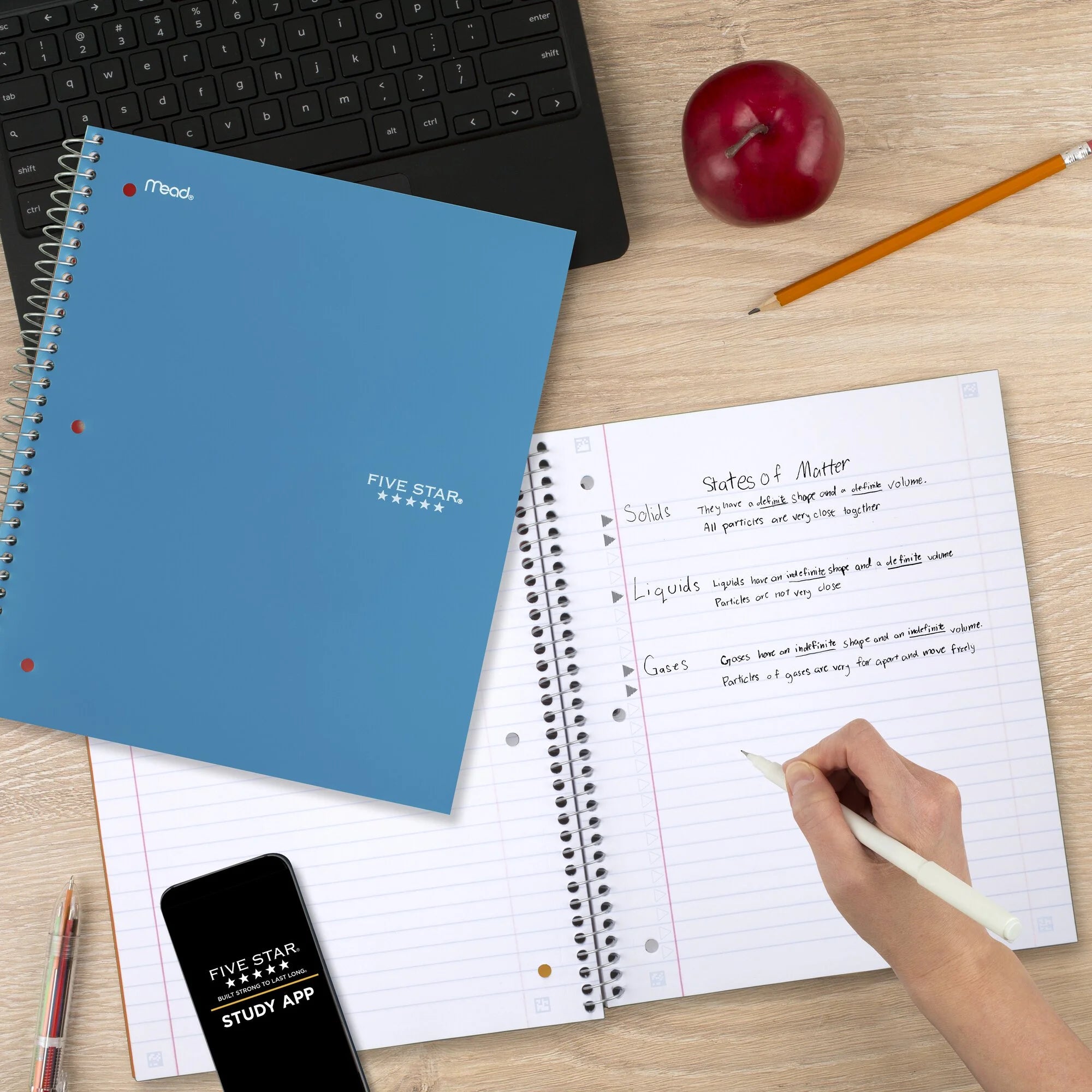 Spiral Notebook + Study App, 3 Subject, Wide Ruled, 8" X 10.5"