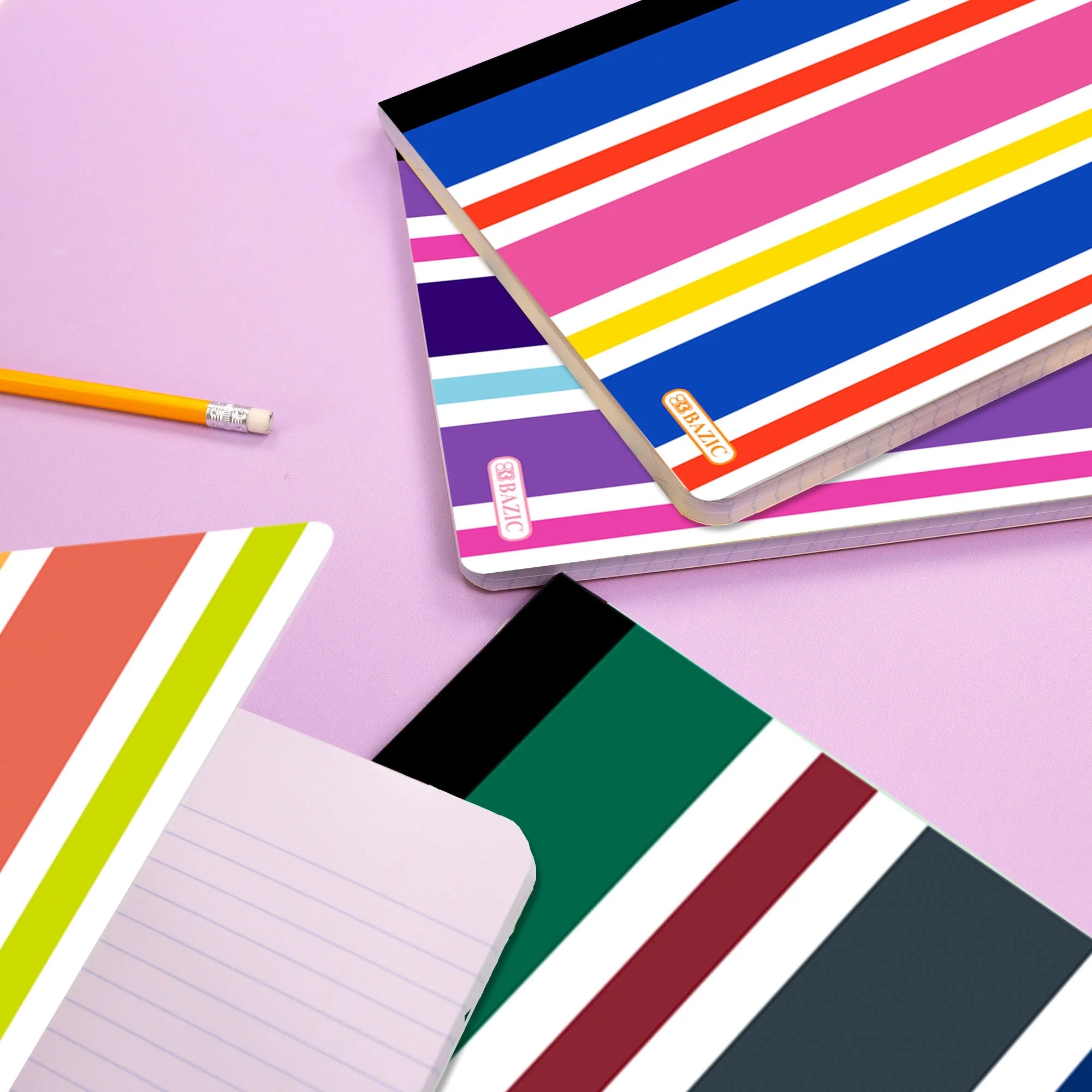 BAZIC Stripes Composition Book College Ruled 100 Sheet, Assorted Color, 6-Pack
