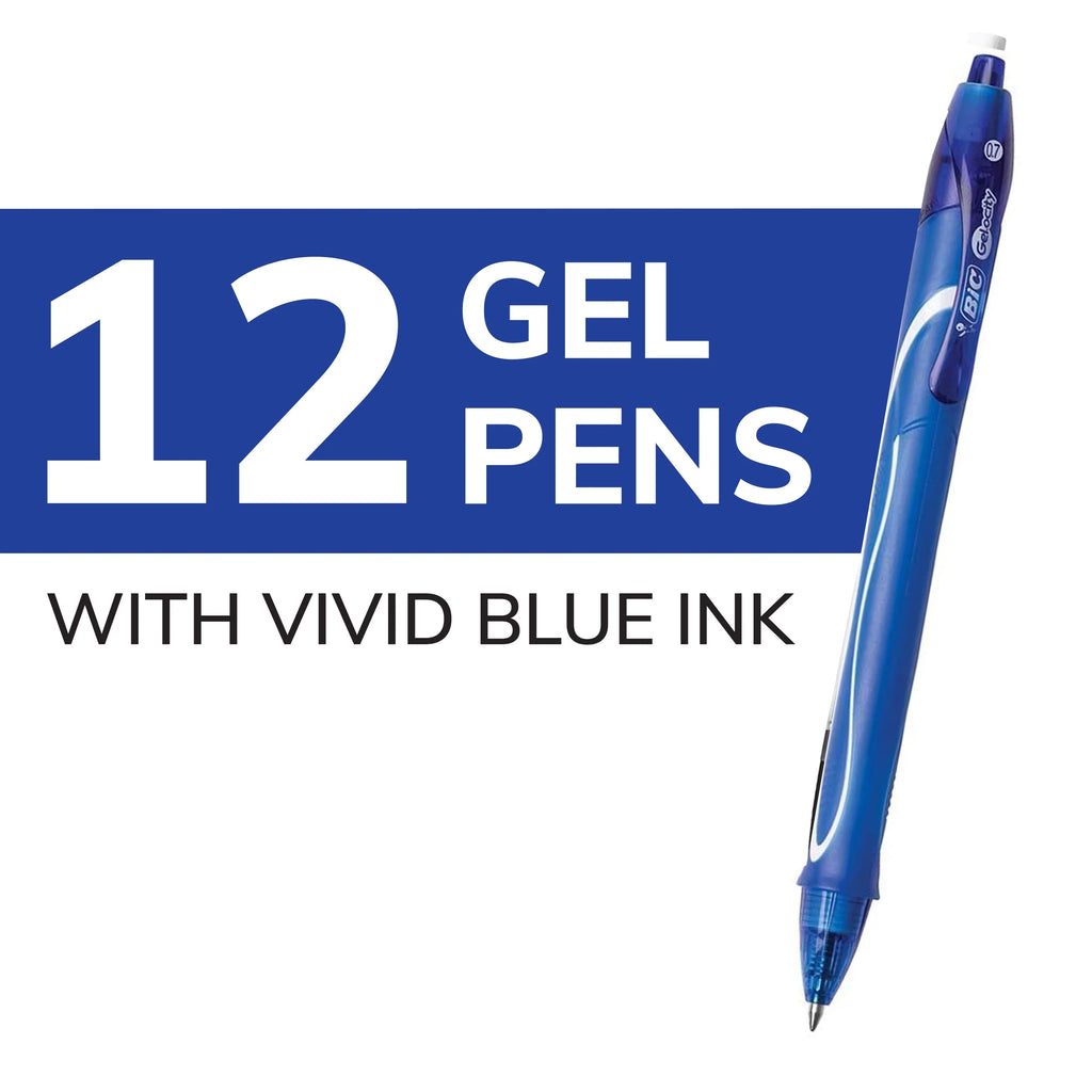 Gel-Ocity Retractable Quick Dry Blue Gel Pens, Medium Point, 12-Count