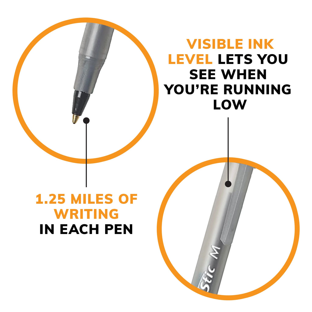 round Stic Xtra Life Assorted Ink Ballpoint Pens, Medium Point, 1.0Mm, 60 Count