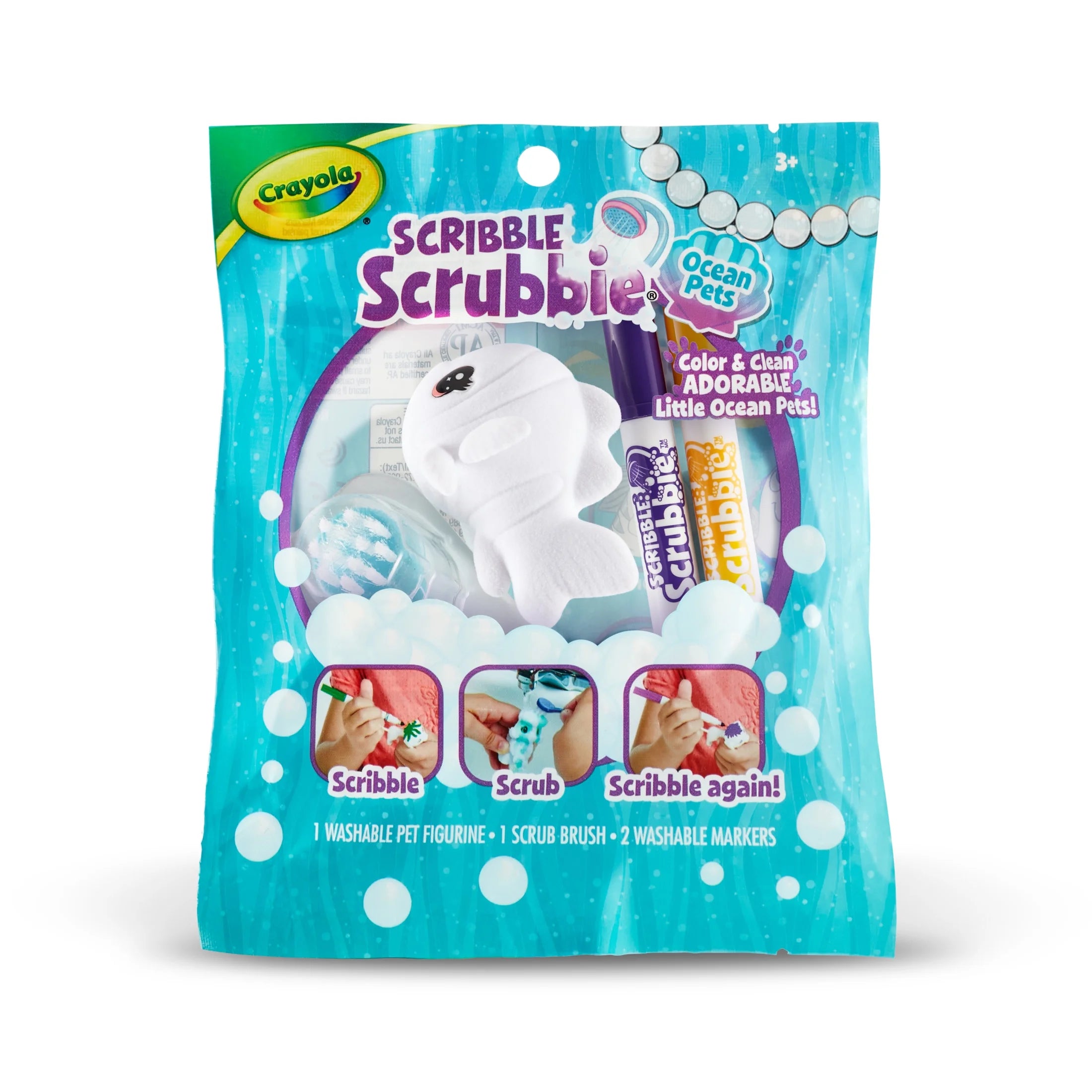 (2 Pack)  Scribble Scrubbie Pets, 1 Ct, Stocking Stuffers, Mystery Ocean Animal Toys with Markers, Coloring Holiday Gift for Kids, Ages 3+