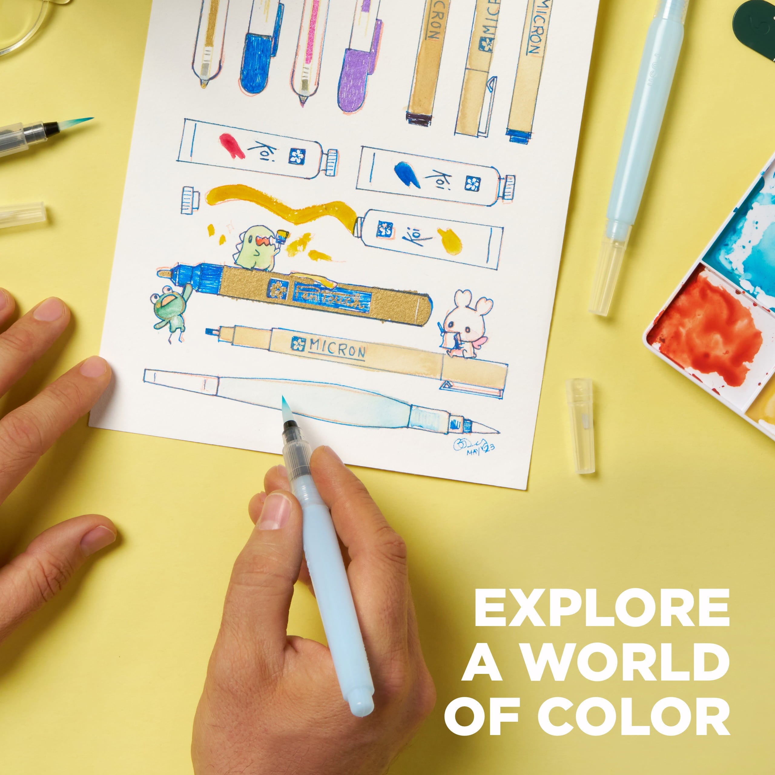 Koi Watercolor Field Sketch Box Set with Water Brush, 30 Colors