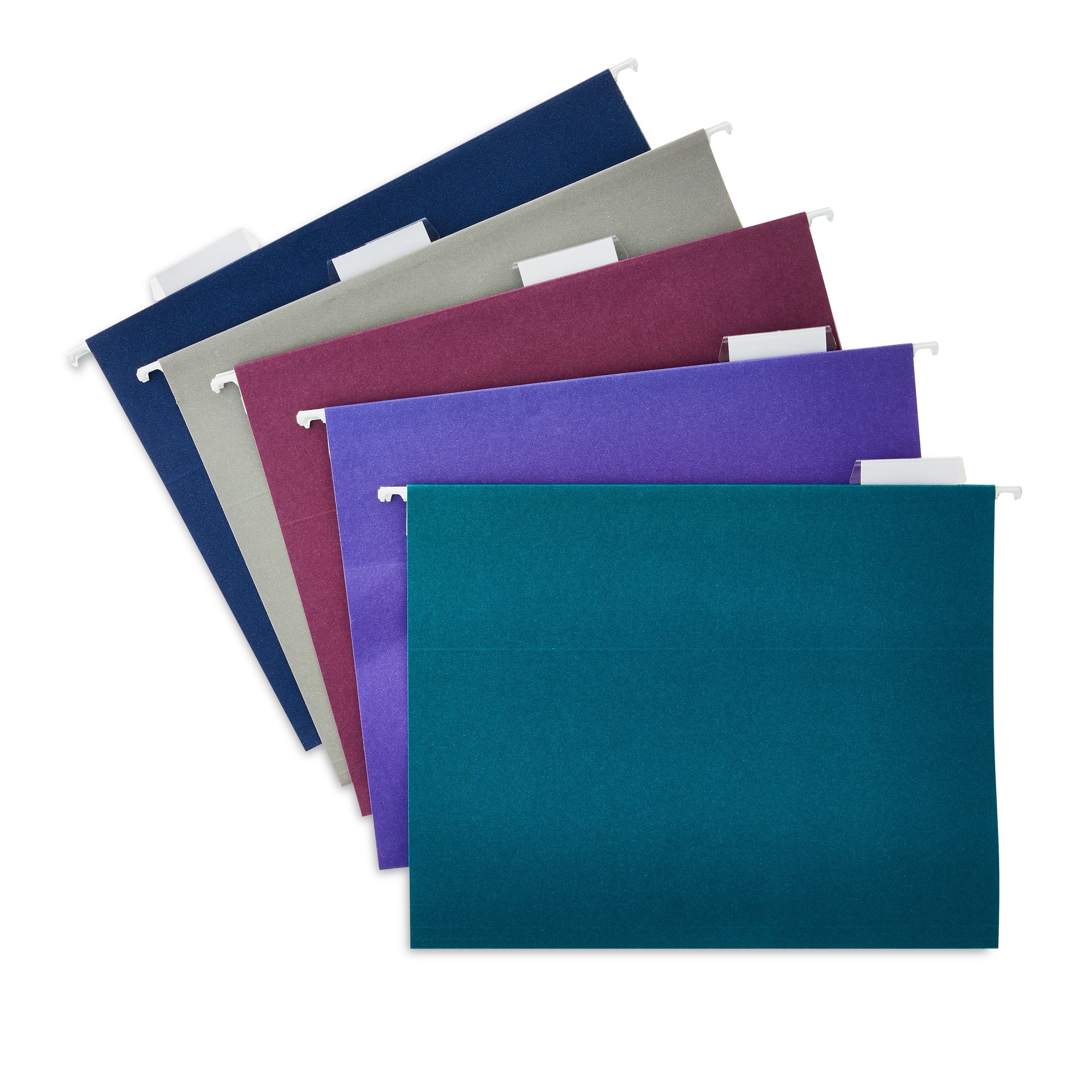 Assorted Jewel Tone Hanging File Folders, Letter Size, 1/5 Cut Tabs and Inserts, Box of 25