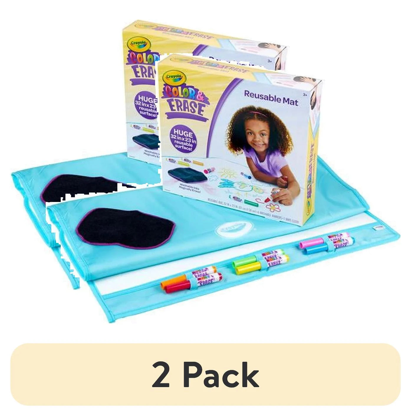 (2 Pack)  Color and Erase Mat, Travel Coloring Kit for Toddlers, Creative Play Activity, Drawing Gifts for Toddlers