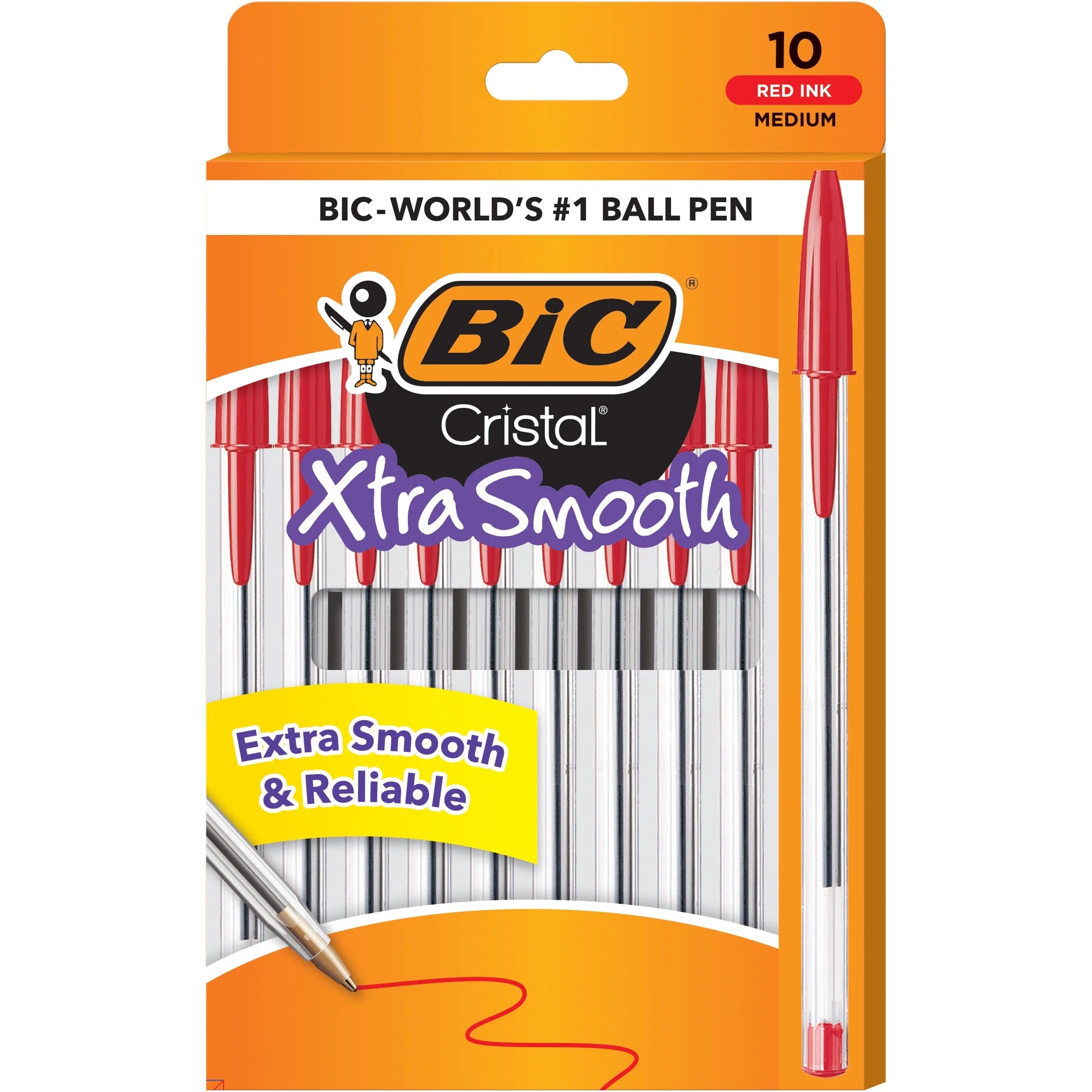 Cristal Xtra Smooth Ballpoint Pen, Medium Point, 1.0 Mm, Red Ink, 10 Count