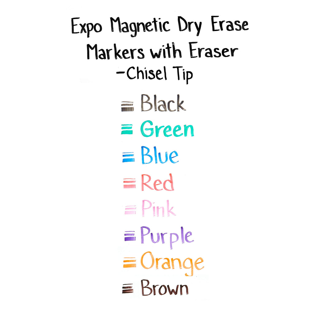 EXPO Magnetic Dry Erase Markers with Eraser, Chisel Tip, Assorted, 8