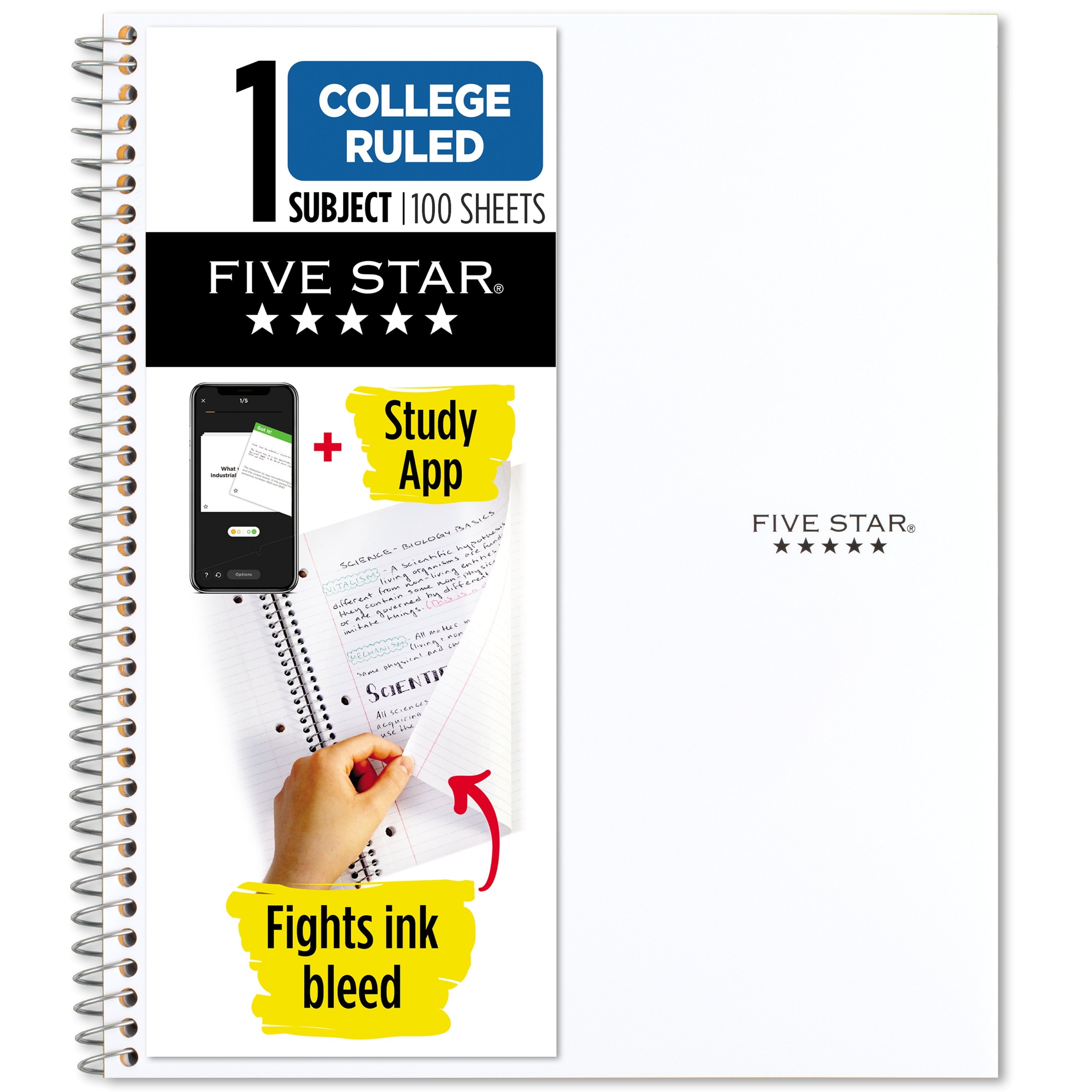 (2 Pack)  1 Subject College Ruled Notebook plus Study App, 8.5" X 11", White, Poly, Spiral, 100 Sheets